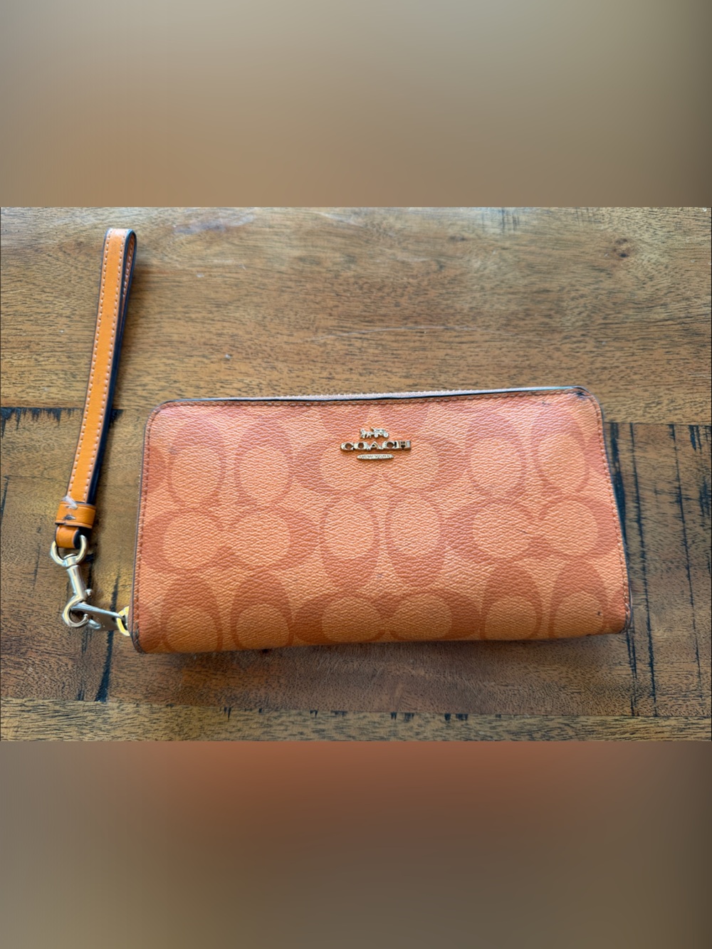 Coach Orange Signature Wristlet Wallet with Gold Hardware